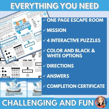 Escape the Blizzard Winter Escape Room, One-Page Critical Thinking Game Activity, image 3