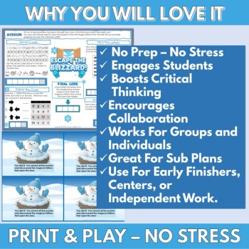 Escape the Blizzard Winter Escape Room, One-Page Critical Thinking Game Activity, image 4