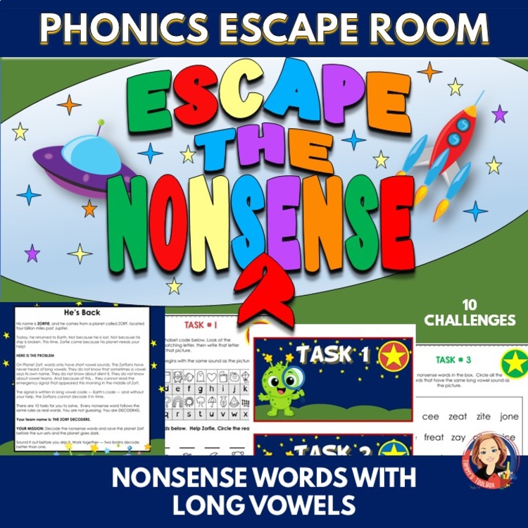 Nonsense Words Phonics Escape Room, Long Vowels, CVCe Vowel Teams Decoding