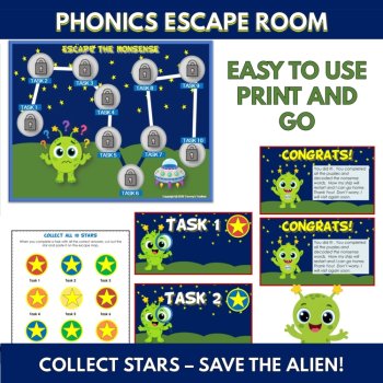 Phonics Escape Room, Short Vowel Nonsense Words, Blends, Digraphs, SOR, image 4