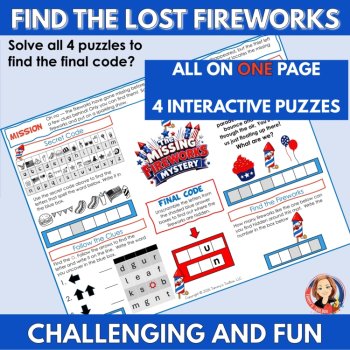 4th of July Escape Room Activity Mat, Independence Day One-Page Mystery Puzzle, image 2