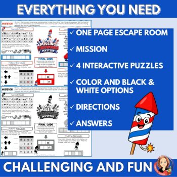 4th of July Escape Room Activity Mat, Independence Day One-Page Mystery Puzzle, image 3