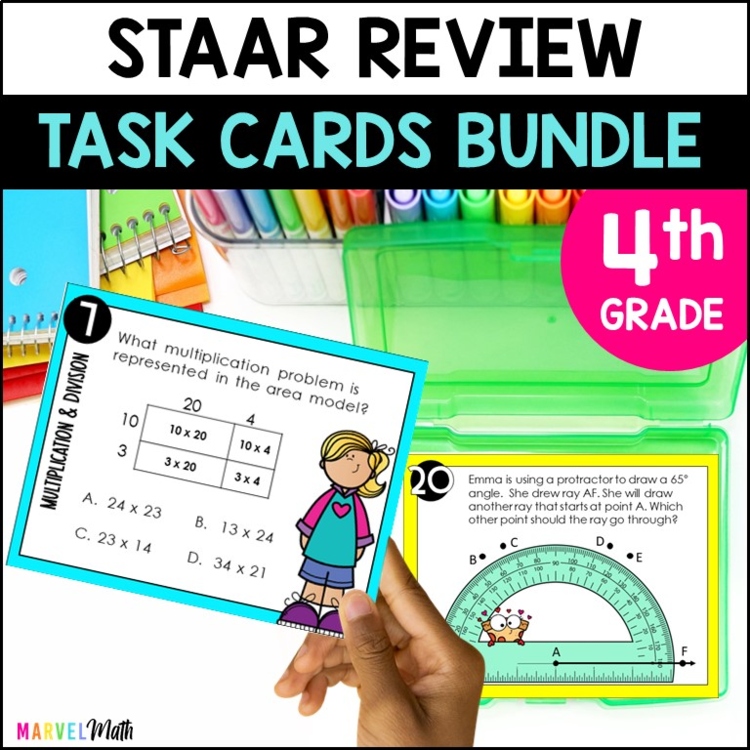 4th Grade STAAR Math Review Bundle - Print Task Cards - Fun STAAR Prep