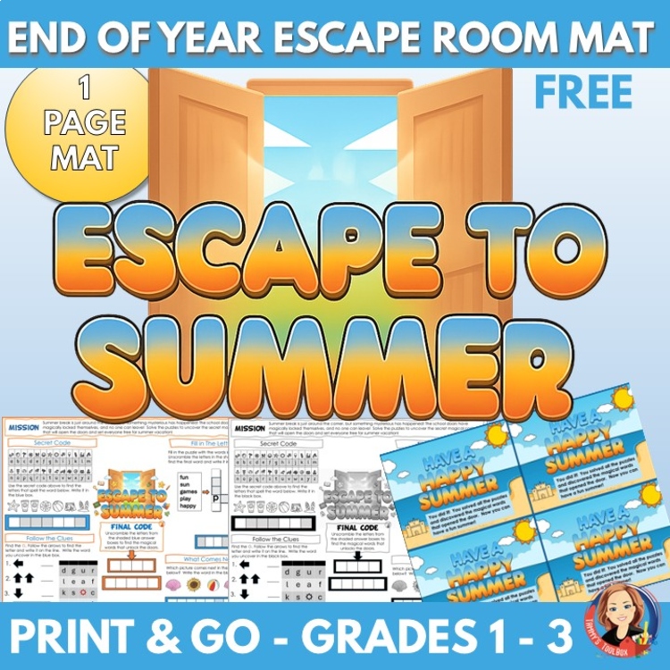 FREE Summer Escape Room Activity Mat, One Page End Of Year Puzzle Game Activity
