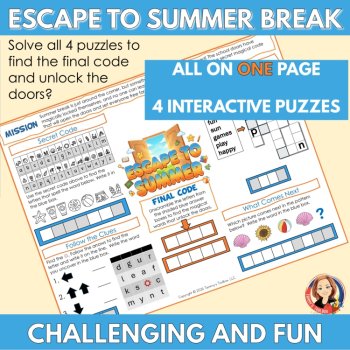 FREE Summer Escape Room Activity Mat, One Page End Of Year Puzzle Game Activity, image 2