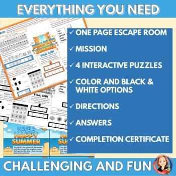 FREE Summer Escape Room Activity Mat, One Page End Of Year Puzzle Game Activity, image 3