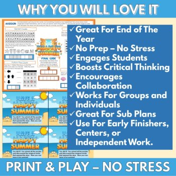 FREE Summer Escape Room Activity Mat, One Page End Of Year Puzzle Game Activity, image 4