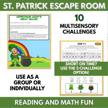 St. Patrick's Day Escape Room Game, Printable Reading, Math Puzzles with Craft, image 2