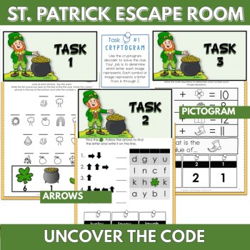 St. Patrick's Day Escape Room Game, Printable Reading, Math Puzzles with Craft, image 3