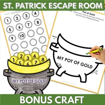 St. Patrick's Day Escape Room Game, Printable Reading, Math Puzzles with Craft, image 4