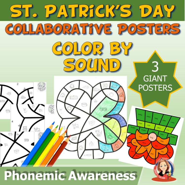 St. Patrick’s Day Bulletin Board Phonics Collaborative Coloring Posters, Color by Sound