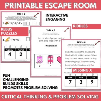 Valentine’s Day Escape Room Game, Printable Reading, Math Puzzles with Craft, image 2