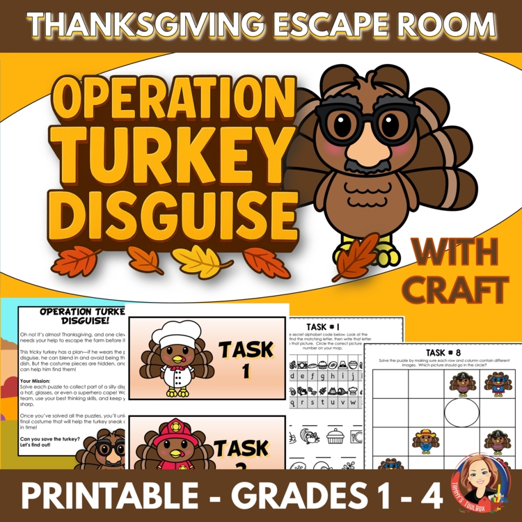 Thanksgiving Escape Room | Trouble Turkey Disguise Craft and Printable Game