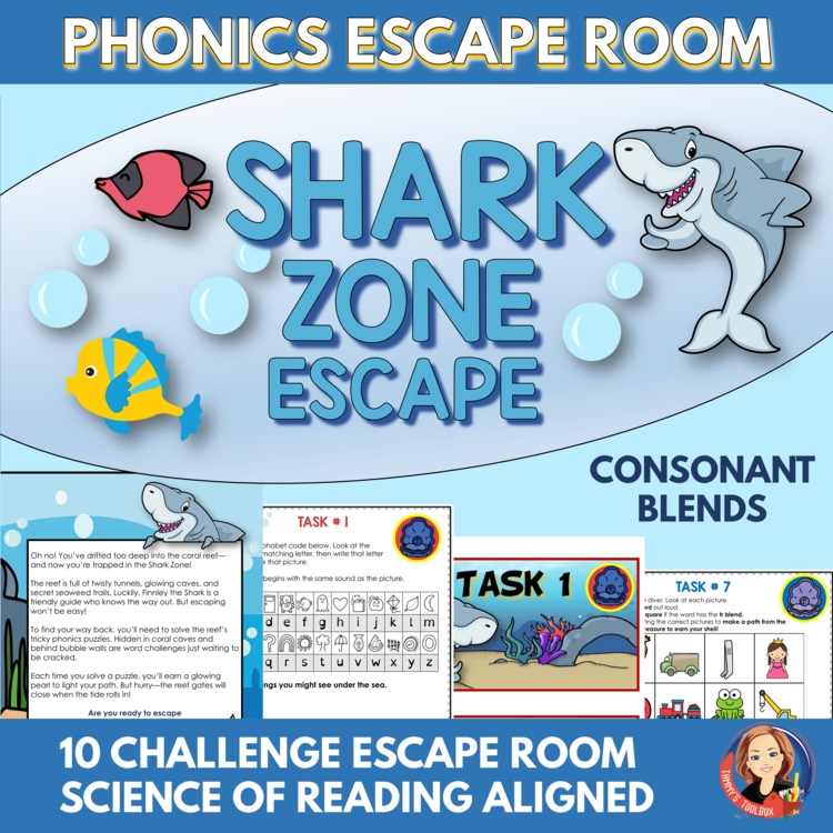 Shark Summer Phonics Escape Room Activity | Beginning & Ending Blends Game