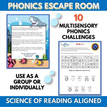 Shark Summer Phonics Escape Room Activity | Beginning & Ending Blends Game, image 2