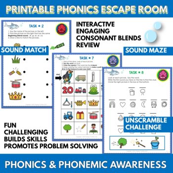 Shark Summer Phonics Escape Room Activity | Beginning & Ending Blends Game, image 3