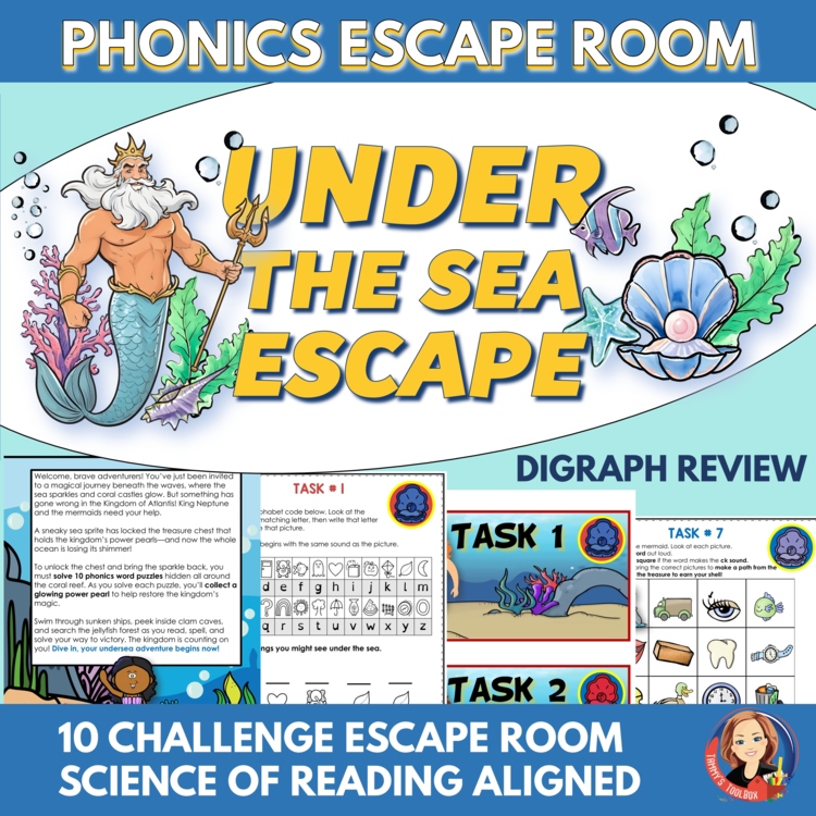 Under the Sea Summer Phonics Escape Room Activity | Beginning & Ending Digraph