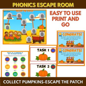 Pumpkin Patch Escape Room | Fall Phonics Game CVC Short Vowel Review Grades K-2, image 4