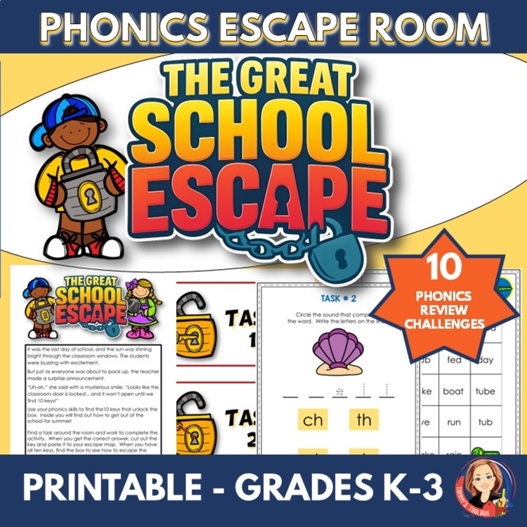 End of Year Escape Room and Summer Phonics Review, Phonics Game for Grades 1-3