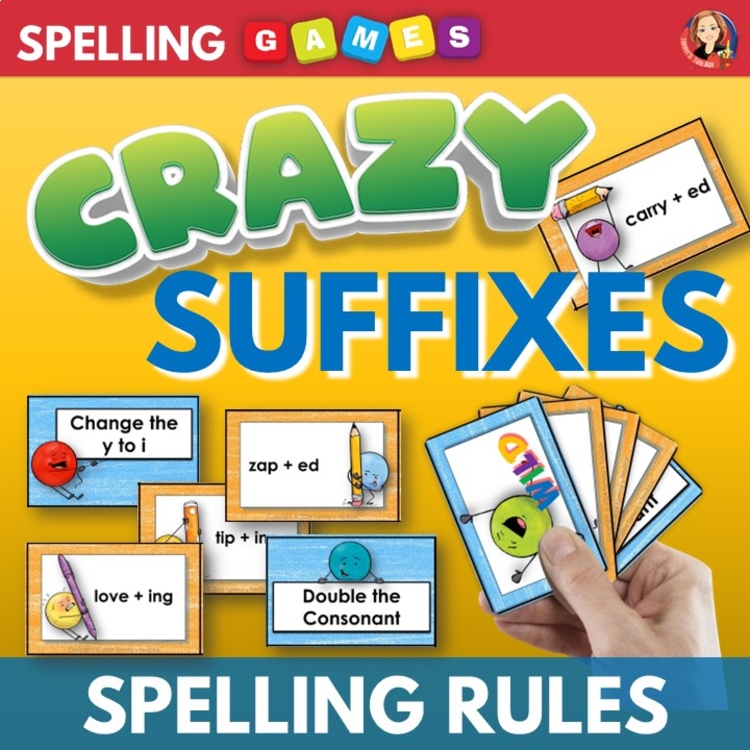 Editable Spelling Rules for Adding Suffixes Game with Flashcards