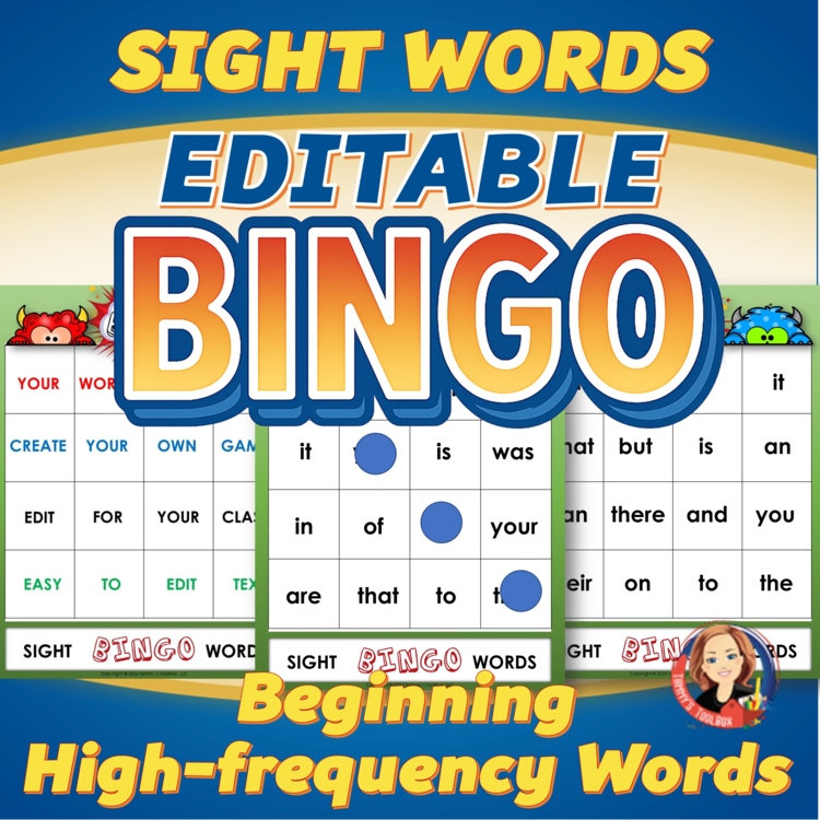 Editable Sight Word Game Bingo with High Frequency Word Lists