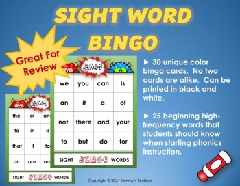 Editable Sight Word Game Bingo with High Frequency Word Lists, image 2