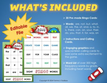 Editable Sight Word Game Bingo with High Frequency Word Lists, image 3