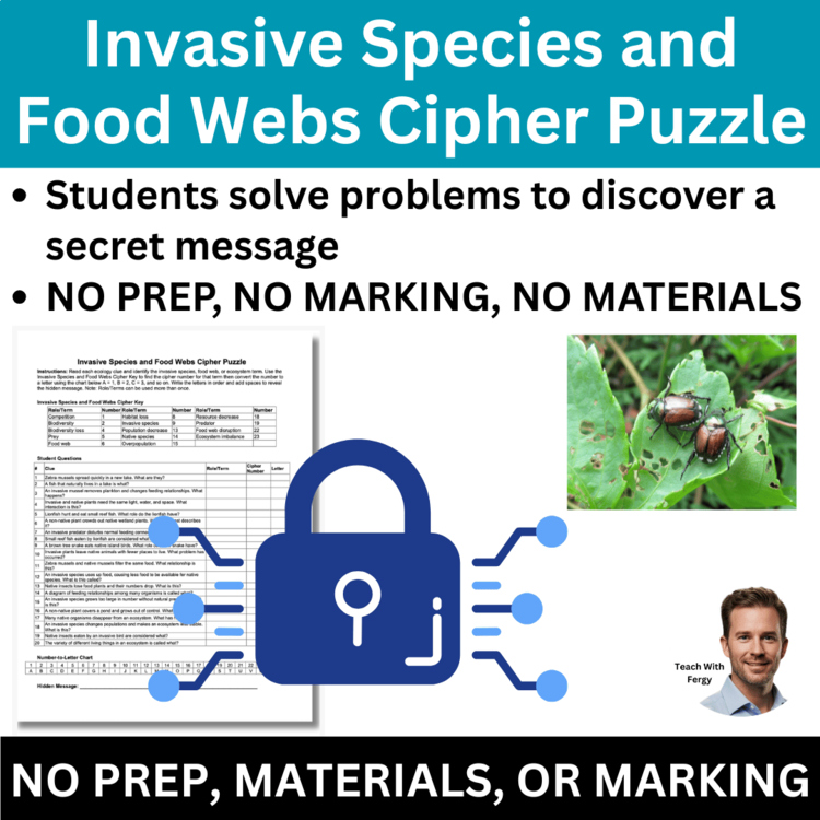 Invasive Species and Food Webs Cipher Puzzle - Ecology Activity | Ecosystems