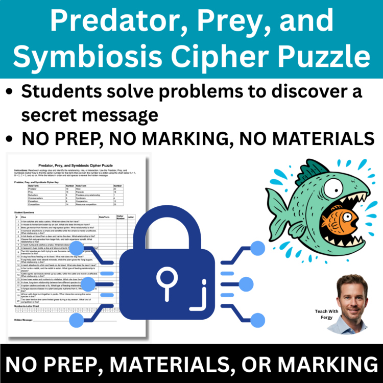 Predator, Prey, and Symbiosis Cipher Puzzle - Ecology Activity | Interactions