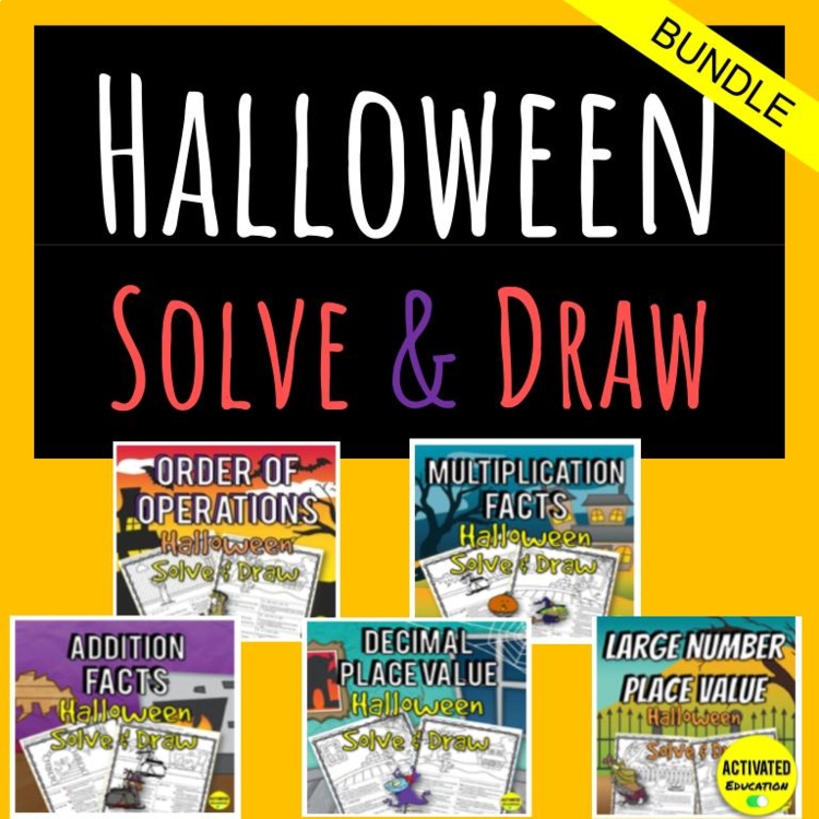Halloween Math Solve & Draw Color by Answer Bundle