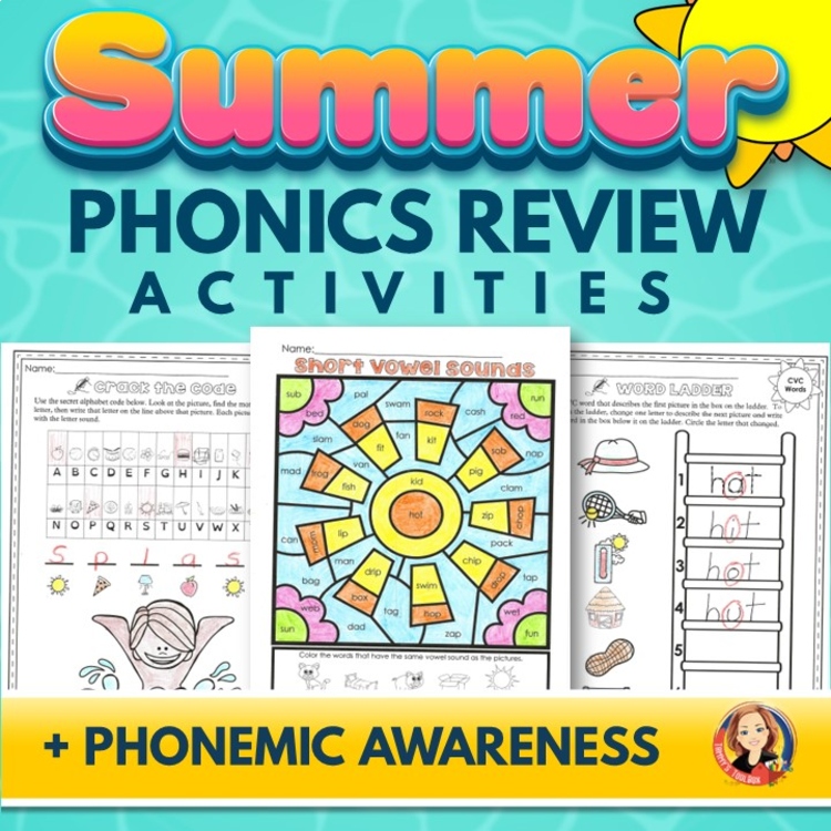 Summer Phonics Review Activities, Summer Coloring Pages, Puzzles, Worksheets