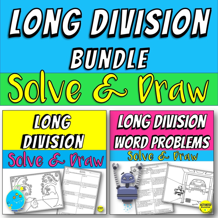 Long Division Solve & Draw Bundle | Division Practice Worksheets | No Prep
