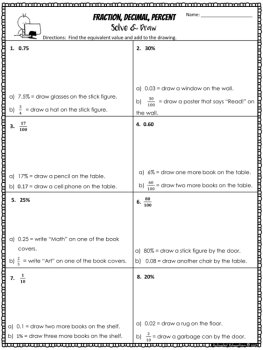 Fraction Decimal and Percent Color By Answer, image 3