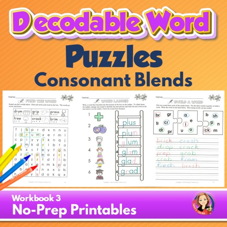 Consonant Blend Decodable Worksheets and Phonics Puzzles