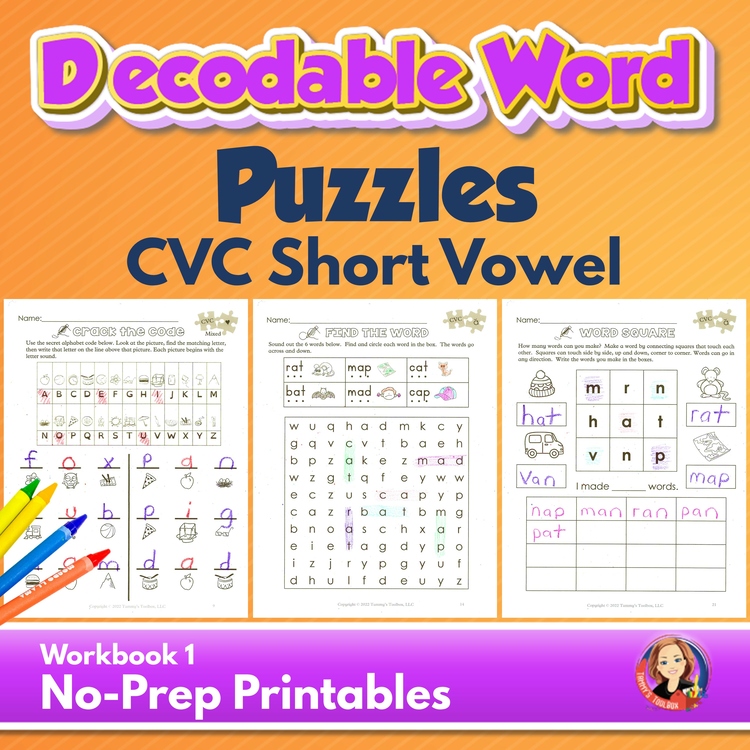 CVC Short Vowel Word Puzzles | Decodable Phonics Worksheets & Word Work Games