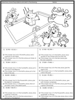 Decimal Operations Adding and Subtracting Decimals Coloring Activity, image 2