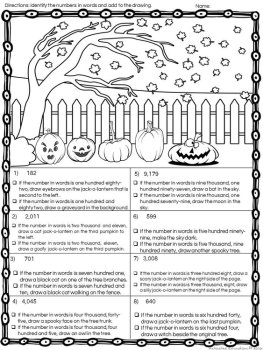 Halloween Large Number Place Value Color By Answer, image 2