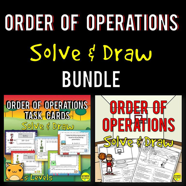 Order of Operations Task Cards & Worksheets Bundle | PEMDAS Practice & Review