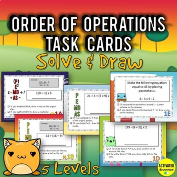 Order of Operations Color By Answer Task Cards