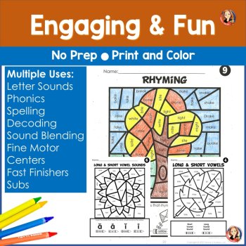 Fall Coloring Pages and Color by Sound Activities for Phonemic Awareness, image 3