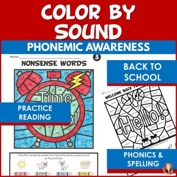 Back to School Coloring Pages and Color by Code for Phonemic Awareness, image 2