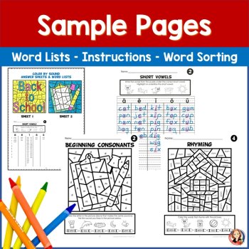 Back to School Coloring Pages and Color by Code for Phonemic Awareness, image 4