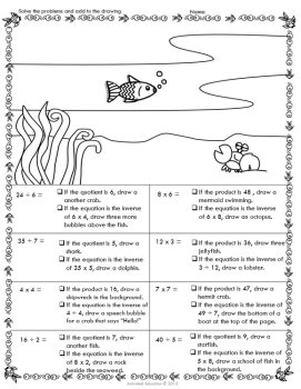 Multiplication & Division Fact Families Solve & Draw | Math Coloring Activity, image 2