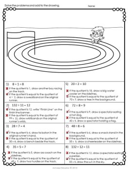 Division Facts Solve & Draw Color by Answer Practice, image 3