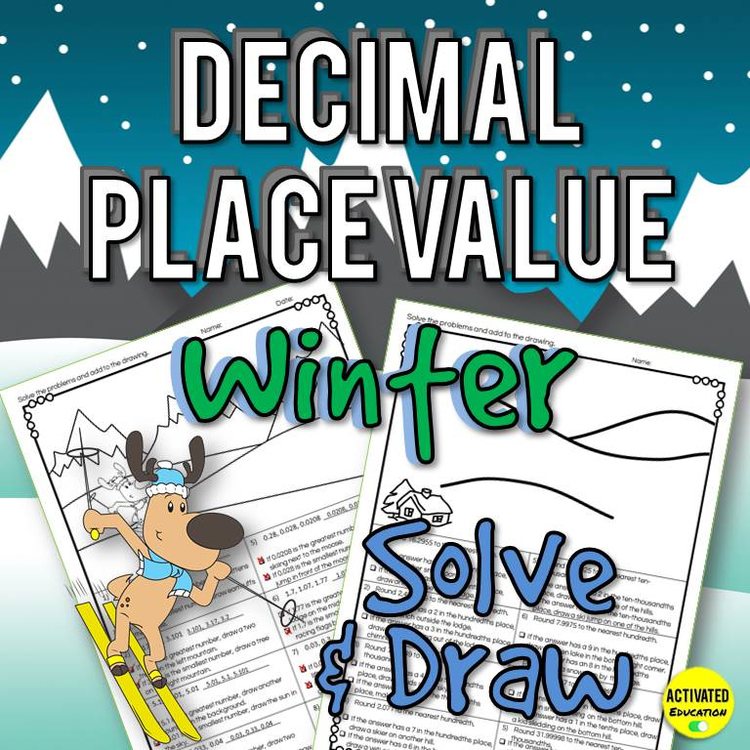 Winter Math Decimal Place Value Color By Answer Solve and Draw