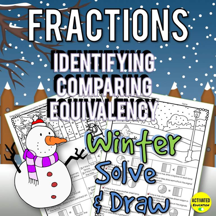 Winter Math Fractions Color By Answer Solve and Draw