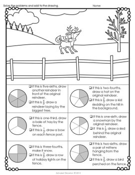 Winter Math Fractions Color By Answer Solve and Draw, image 2