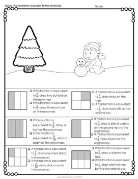 Winter Math Fractions Color By Answer Solve and Draw, image 3