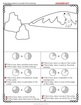 Winter Math Fractions Color By Answer Solve and Draw, image 4