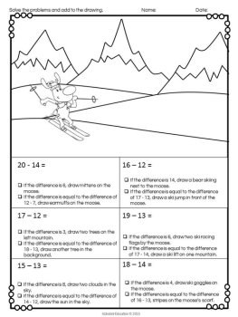 Subtraction Winter Math Color By Answer Solve and Draw, image 2